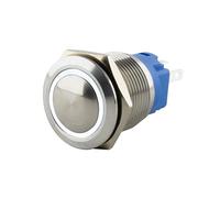 SeKi Bouton poussoir en acier inoxydable - Diamètre : 16 mm - Tête bombée - Anneau LED coloré éclairé - Œillets à souder blancs - Connecteur 0,5 x 2,8 mm - Bouton de sonnette