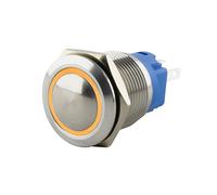 SeKi Bouton poussoir en acier inoxydable - Diamètre : 16 mm - Tête bombée - Anneau LED coloré - Œillets à souder jaunes - Connecteur 0,5 x 2,8 mm - Bouton de sonnette