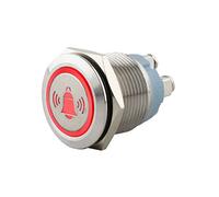 SeKi Bouton-poussoir en acier inoxydable - Diamètre : 19 mm - Forme de tête plate - Symbole de cloches éclairées en couleur - Connexion à vis rouge - Bouton de sonnette.