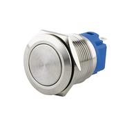 SeKi Bouton poussoir en acier inoxydable - Diamètre : 19 mm - Tête plate - Œillets à souder - Connecteur plat 0,5 x 2,8 mm - Bouton de sonnette.