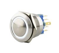 SeKi Bouton poussoir en acier inoxydable - Diamètre : 22 mm - Forme de tête bombée - Anneau LED coloré - Œillets à souder blancs - Connecteur 0,5 x 2,8 mm - Bouton de sonnette