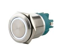 SeKi Bouton-poussoir en acier inoxydable - Diamètre : 22 mm - Forme de tête plate - Anneau LED coloré éclairé en blanc - Raccord à vis - Bouton de sonnette