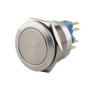 SeKi Bouton poussoir en acier inoxydable - Diamètre : 22 mm - Forme de tête plate - Œillets à souder - Connecteur plat 0,5 x 2,8 mm - Bouton de sonnette