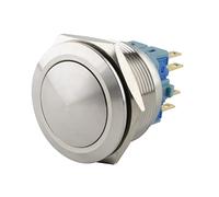 SeKi Bouton poussoir en acier inoxydable - Diamètre : 25 mm - Forme bombée - Œillets à souder - Connecteur plat 0,5 x 2,8 mm - Bouton de sonnette