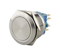 SeKi Bouton poussoir en acier inoxydable - Diamètre : 25 mm - Forme de tête plate - Œillets à souder - Connecteur plat 0,5 x 2,8 mm - Bouton de sonnette.