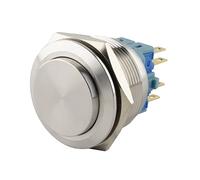 SeKi Bouton poussoir en acier inoxydable - Diamètre : 25 mm - Œillets à souder - Connecteur plat 0,5 x 2,8 mm - Bouton de sonnette.