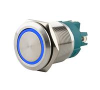 SeKi Interrupteur à pression en acier inoxydable - Diamètre : 22 mm - Forme de tête plate - Anneau LED coloré - Raccord à vis bleu