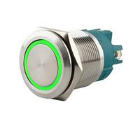 SeKi Interrupteur à pression en acier inoxydable - Diamètre : 22 mm - Forme de tête plate - Anneau LED coloré - Raccord à vis vert