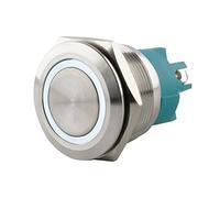 SeKi Interrupteur à pression en acier inoxydable - Diamètre : 25 mm - Forme de tête plate - Anneau LED coloré éclairé en blanc - Raccord à vis