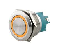SeKi Interrupteur à pression en acier inoxydable - Diamètre : 25 mm - Forme de tête plate - Anneau LED coloré - Raccord à vis jaune