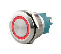 SeKi Interrupteur à pression en acier inoxydable - Diamètre : 25 mm - Forme de tête plate - Anneau LED coloré - Raccord à vis rouge