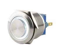 SeKi Interrupteur à pression en acier inoxydable - Diamètre : 25 mm - Forme de tête saillante - Anneau LED coloré - Œillets de soudure blancs - Connecteur 0,5 x 2,8 mm