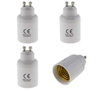 SeKi - Lot de 4 adaptateurs GU10 à E27 - Blanc - Thermoplastique, métal - Base E14 - Montage sur table - 230V - Adaptateur pour ampoule LED et sources d'énergie