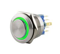 SeKi Pressostat en acier inoxydable - Diamètre : 22 mm - Forme de tête saillante - Anneau LED coloré - Œillets de soudure verts - Connecteur 0,5 x 2,8 mm