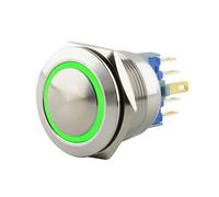SeKi Pressostat en acier inoxydable - Diamètre : 22 mm - Tête bombée - Anneau LED coloré éclairé en vert - Œillets de soudure - Connecteur 0,5 x 2,8 mm