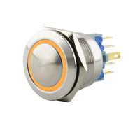 SeKi Pressostat en acier inoxydable - Diamètre : 22 mm - Tête bombée - Anneau LED coloré - Œillets de soudure jaunes - Connecteur 0,5 x 2,8 mm