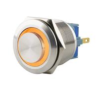 SeKi Pressostat en acier inoxydable - Diamètre : 25 mm - Forme de tête saillante - Anneau LED coloré - Œillets de soudure jaunes - Connecteur 0,5 x 2,8 mm
