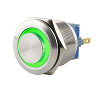 SeKi Pressostat en acier inoxydable - Diamètre : 25 mm - Forme de tête saillante - Anneau LED coloré - Œillets de soudure verts - Connecteur 0,5 x 2,8 mm