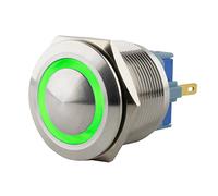 SeKi Pressostat en acier inoxydable - Diamètre : 25 mm - Tête bombée - Anneau LED coloré éclairé en vert - Œillets de soudure - Connecteur 0,5 x 2,8 mm
