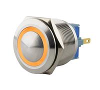 SeKi Pressostat en acier inoxydable - Diamètre : 25 mm - Tête bombée - Anneau LED coloré - Œillets de soudure jaunes - Connecteur 0,5 x 2,8 mm