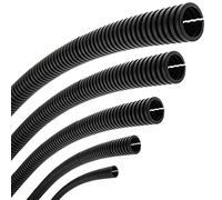 SeKi Tube ondulé Flexible - Diamètre intérieur : 10 mm - 20 m - Fendu - Ouvert - Protection de câble - Gaine de câble - Noir, Ø intérieur 10 mm