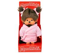 Sekiguchi 203802 - Monchhichi Fille Originale en Peignoir, Peluche d'environ 20 cm en Peluche Marron