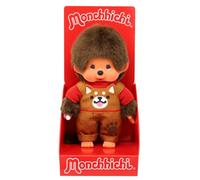 Sekiguchi 203864 - Garçon Monchhichi Original avec Salopette et Motif Shiba Inu, Environ Doudou en Peluche Marron de 20 cm