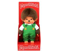 Sekiguchi Peluche Monchhichi Original garçon 203871 – Salopette, motif grenouille, env. 20 cm marron