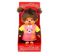 Sekiguchi 203888 - Peluche Monchhichi Originale avec Robe Salopette et Visage de Lapin, env. 20 cm, en Peluche Marron