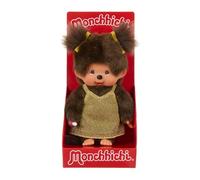 Fille en Robe or pailletée avec deux Tresses | 20 cm Kiki Poupée Monchhichi | Mode