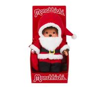 Sekiguchi 204083 - Monchhichi Original garçon avec Costume de Père Noël et Barbe, Peluche Marron de 20 cm env.