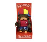 Sekiguchi 205240 - Monchhichi Originale, Fille en Tenue de citadine avec Casquette de Baseball, Peluche d'environ 20 cm en Peluche Marron