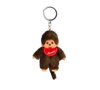 Sekiguchi 2534 - Fille ou Garçon Monchhichi Original, en Peluche Marron, avec Bavoir, Porte-Clés, environ 10 cm, Assortis