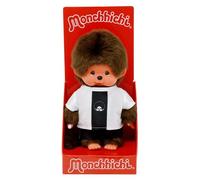 Sekiguchi 253869-Original Monchhichi garçon Footballeur, Animal en Peluche Brun d'environ 20 cm, 253869, Black, White, 20 x 11 x 9 cm