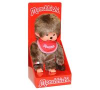Sekiguchi Peluche Monchhichi Garçon Original 255010 – Marron, bavoir rouge, env. 20 cm