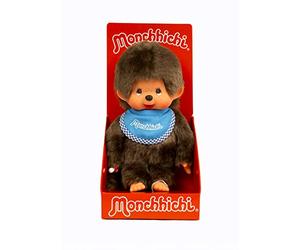 Sekiguchi 255040 - Garçon Original Monchhichi, en Peluche Marron, avec Bavoir Bleu, env. 20 cm