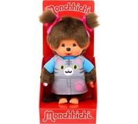 Fille en Robe de Chat avec Deux Nattes | 20 cm Kiki Poupée Monchhichi | Mode