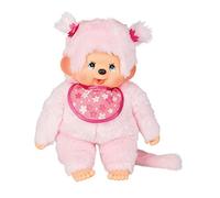 Sekiguchi Monchhichi 242405 Peluche Originale pour Fille, en Peluche Rose, avec Bavoir et Tresses avec Fleurs, env. 45 cm