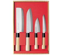 SekiRyu Set de couteaux Japonais, Nakiri, Santoku, petit Deba + couteau à multi-usages incl. une pierre à aiguiser chinoise SR1001