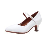 sekiueo Chaussures De Danse De Salon Femmes Escarpins À Bout Pointu Et Talon Bloc avec Bride À La Cheville pour Tango Salsa Et Danses Latines,Blanc,35 EU