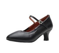 sekiueo Chaussures De Danse De Salon Femmes Escarpins À Bout Pointu Et Talon Bloc avec Bride À La Cheville pour Tango Salsa Et Danses Latines,Noir,36 EU