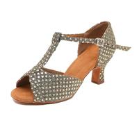 sekiueo Chaussures De Danse Latine Femmes en Satin À Bride en T À Talons Hauts pour La Pratique Et La Représentation,Brown 5.5cm,41 EU