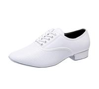 sekiueo Chaussures De Danse pour Hommes Semelle en Cuir Style Oxford Respirantes pour La Valse La Salsa Et Le Tango,Blanc,38 EU