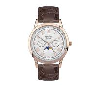 Sekonda Armstong Montre à quartz classique pour homme 40 mm avec affichage analogique jour/date et bracelet en cuir marron, rose gold, Armstrong