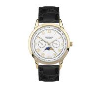 Sekonda Armstong Montre à quartz classique pour homme 40 mm en argent avec affichage analogique jour/date et bracelet en cuir marron, doré, Classique
