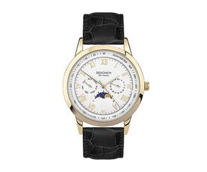 Sekonda Armstong Montre à quartz classique pour homme 40 mm en argent avec affichage analogique jour/date et bracelet en cuir marron, doré, Classique