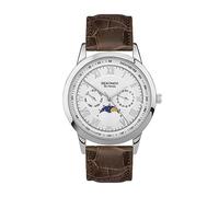 Sekonda Armstrong Classic Montre à quartz pour homme, 40 mm, couleur argentée avec affichage analogique du jour/de la date, et bracelet en cuir marron, Argenté