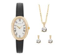 Sekonda Bellamy Coffret cadeau pour femme avec affichage analogique et bracelet en cuir noir Doré 23 mm