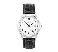 Sekonda Easy Reader Montre à quartz pour femme Blanc 36 mm Affichage analogique jour/date Bracelet en cuir noir, Argenté., Sangle