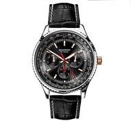 Sekonda Maverick Montre à Quartz pour Homme avec Affichage analogique 43 mm, Noir, Cuir Noir, Coutures Blanches, Militaire